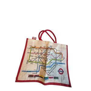 London Underground Jute Bag With Red Handles